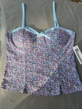 No Boundaries Pastel Floral Bustier Tank with Bow